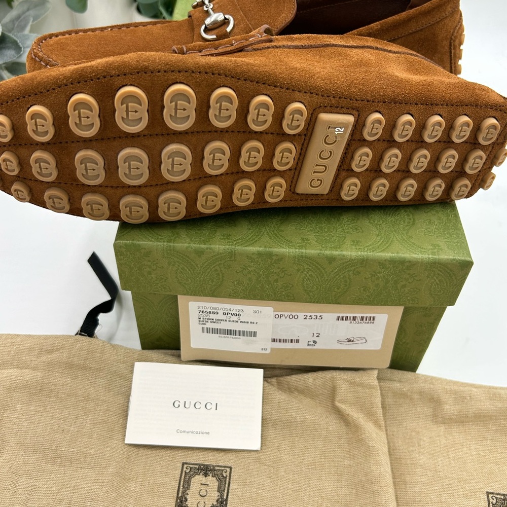 Men's Gucci brown suede horse bit driving loafers size 12 made in Italy - Picture 5 of 10